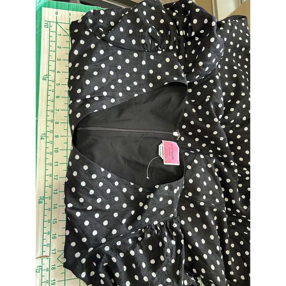 Kate Spade Polka Dot Silk‎ Blend Puff Sleeve Midi Dress Black White Size 8 Twee - Picture 5 of 14